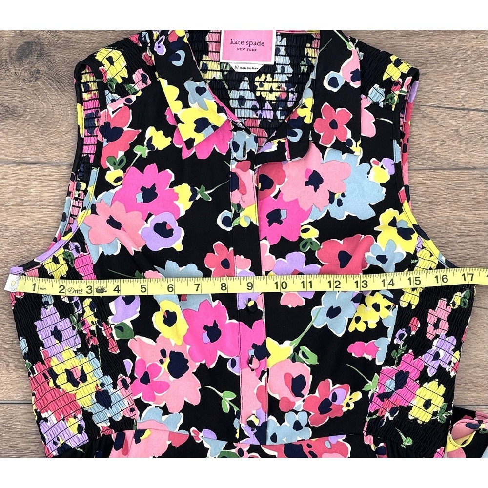 Kate Spade Shan Floral Midi Dress Size 10 Sleeveless Smocked Back Collared - Picture 5 of 7